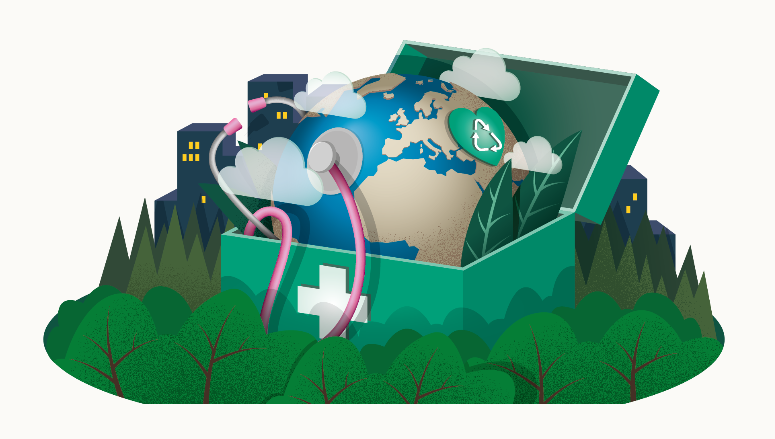 Illustration av hållbar produktion och cirkulär ekonomi