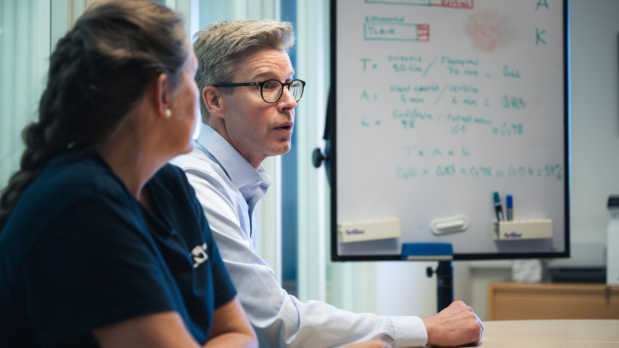 Möte vid whiteboard om hållbarhetsarbete